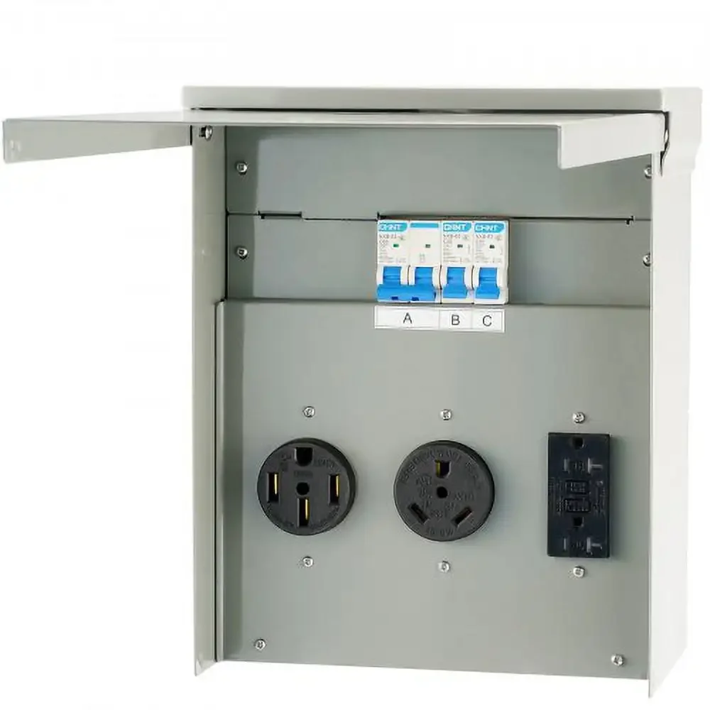 Temporary Power Outlet Panel, 125/250V, RV Power Outlet Box with a 20/30/50 Amp Receptacle Installed