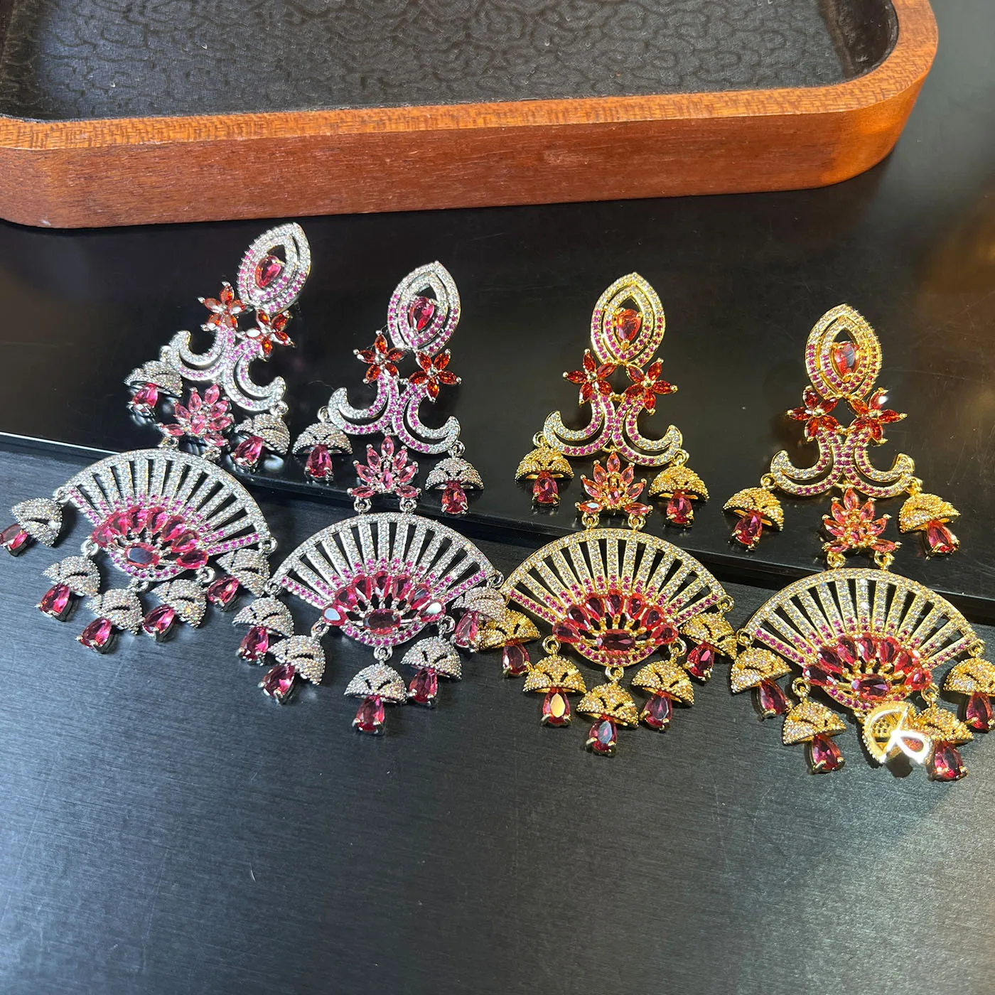 

11cm Long pink cubic zirconia Earrings for women Indian Style Statement Jhumka large Earrings for wedding gala event Party
