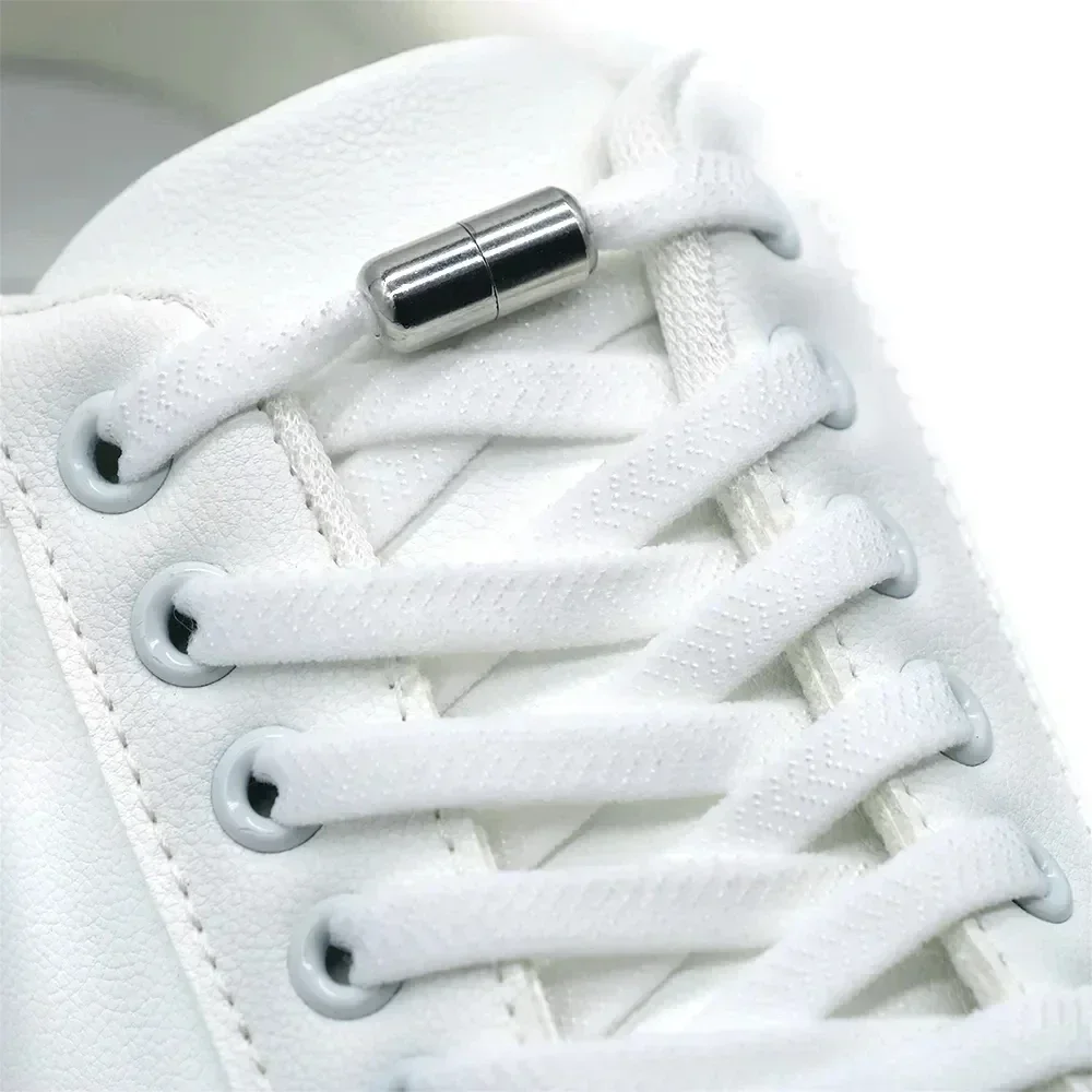 Flat Elastic No-Tie Shoelaces with Metal Lock for Quick Wear Lazy Day Adult And Kids Sneaker Shoe Strings