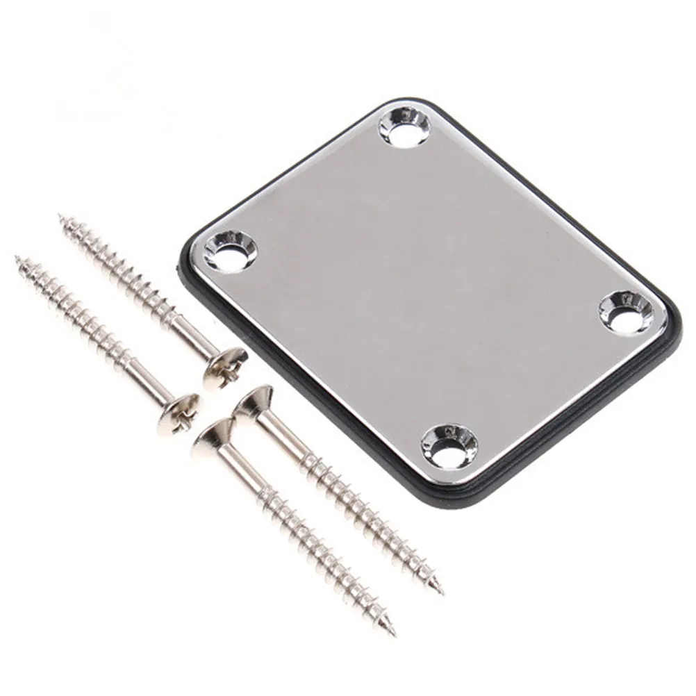 1 Set Electric Guitar Neck Plate Black Metal Plated Plastic Protector Screw Replacement Precision Neck Joint
