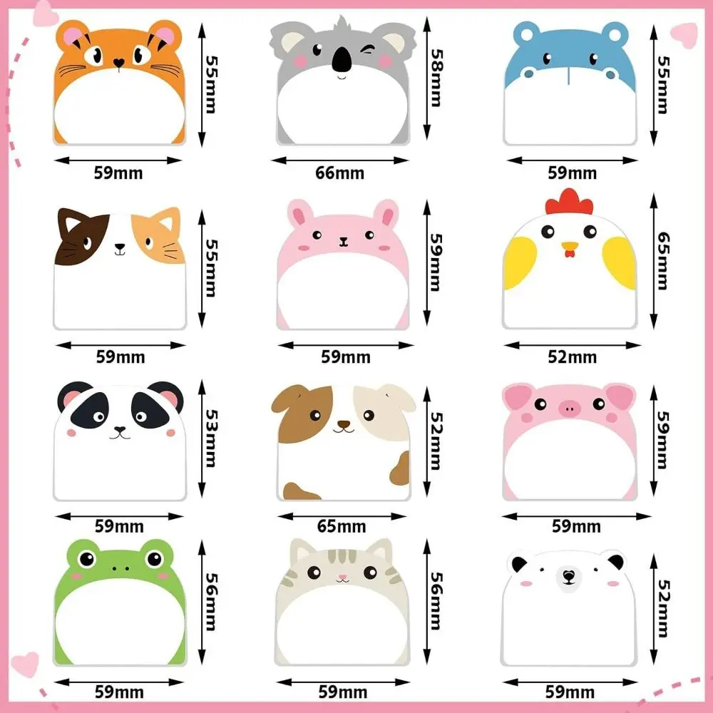 12Pcs Cute Animal Sticky Notes Set Thickened 30 Sheets Self-Adhesive Sticky Notes Removable Square Memo Pad Student