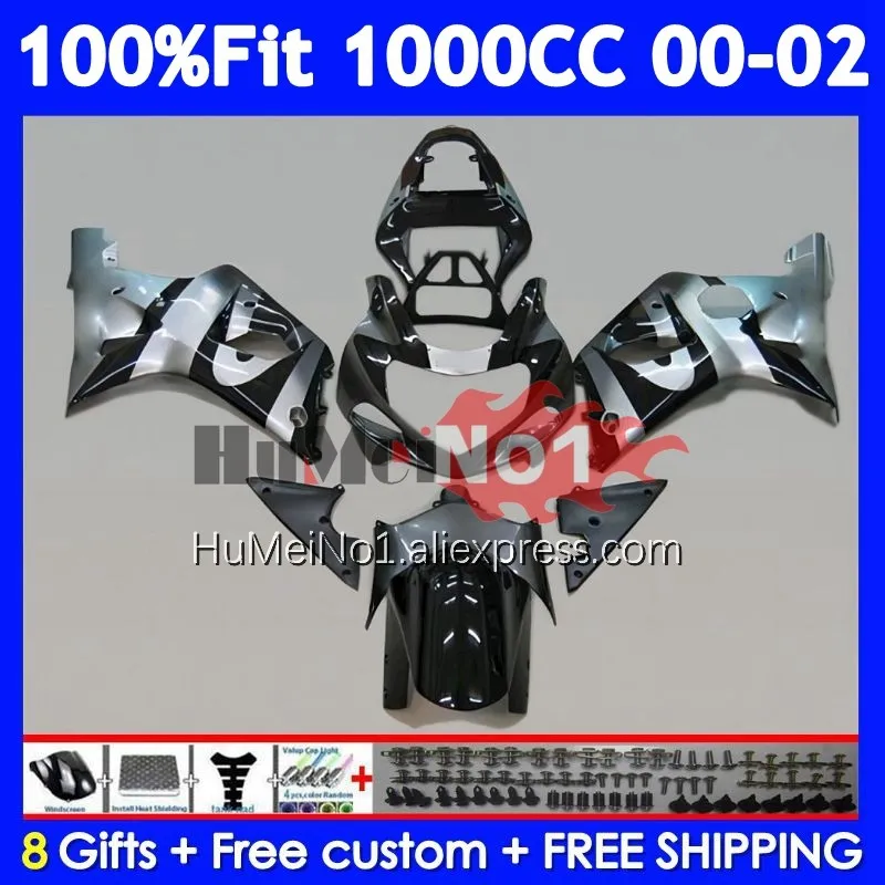 Injection Body For SUZUKI GSXR 1000 GSXR1000 K2 116No.92 1000CC GSXR-1000 00 01 02 GSX-R1000 2000 2001 2002 Fairing Silvery blk