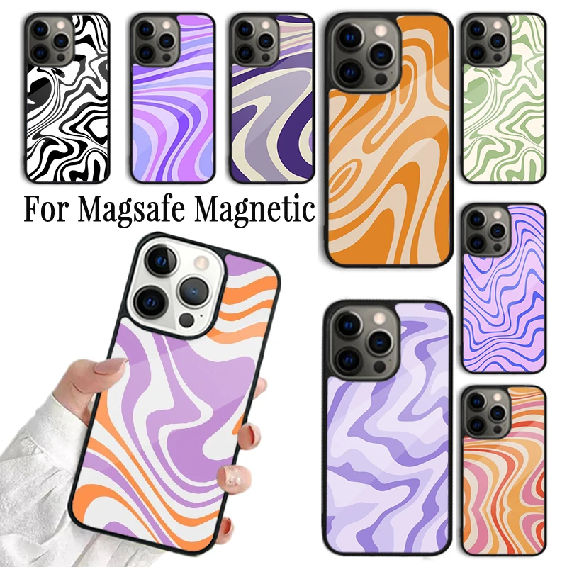 Phone Case For iPhone 16 15 14 13 12 Mini 11 Pro Max Plus Magsafe Magnetic Wireless Charging Cover Retro Liquid Swirl Abstract