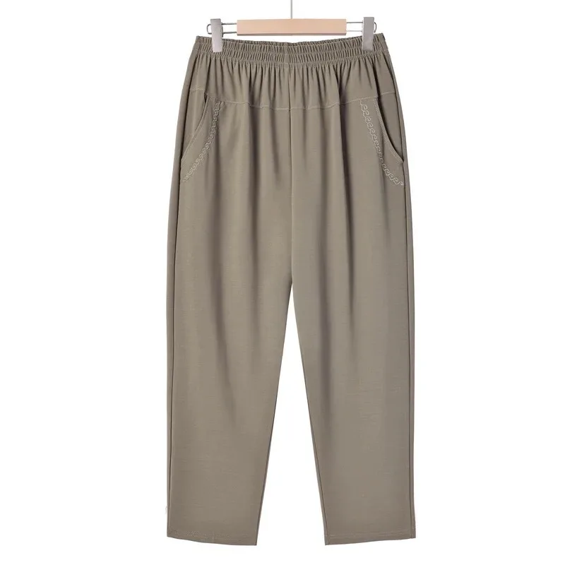 

Elderly Women Elastic Waist Ice Silk Cropped Straight Pants Summer Quick Dry Loose Plus Size Casual Mom Trousers
