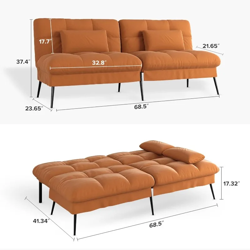 سرير أريكة قابل للتحويل، أريكة قماش مقاس 68 بوصة مع مسند ظهر قابل للتعديل، كرسي Loveseat أثاث غرفة المعيشة النائم فوتون
