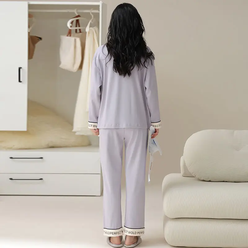Pajamas Women's 2025 New 100% Cotton Pijama Mujer Simple Long-sleeve Long Pant Casual Large Size Comfortable Loungewear Suit