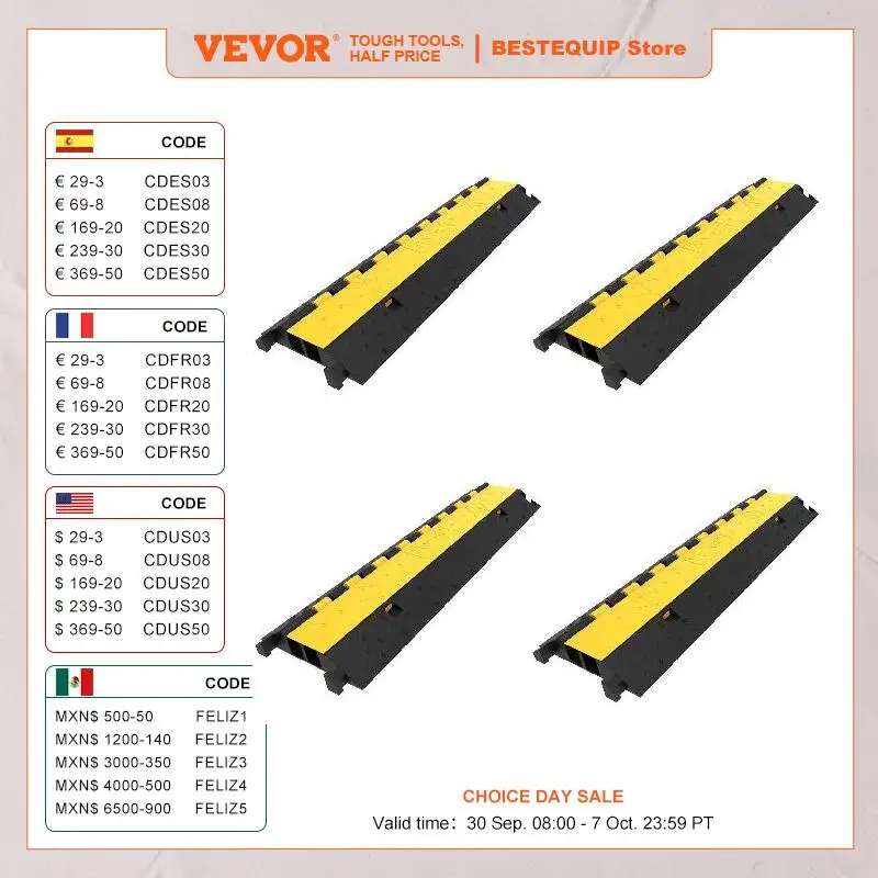 

VEVOR 4/5 PCS 2-Channel Cable Protective Wire Cord Ramp Driveway Rubber Traffic Heavy Duty Speed Bumps Garage Cable Protector