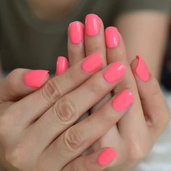 24 Pcs False Nails Short Nail Tips Summer Design Solid Color Neon Pink Reusable Affordable Press On Nail Tips For Daily Wear