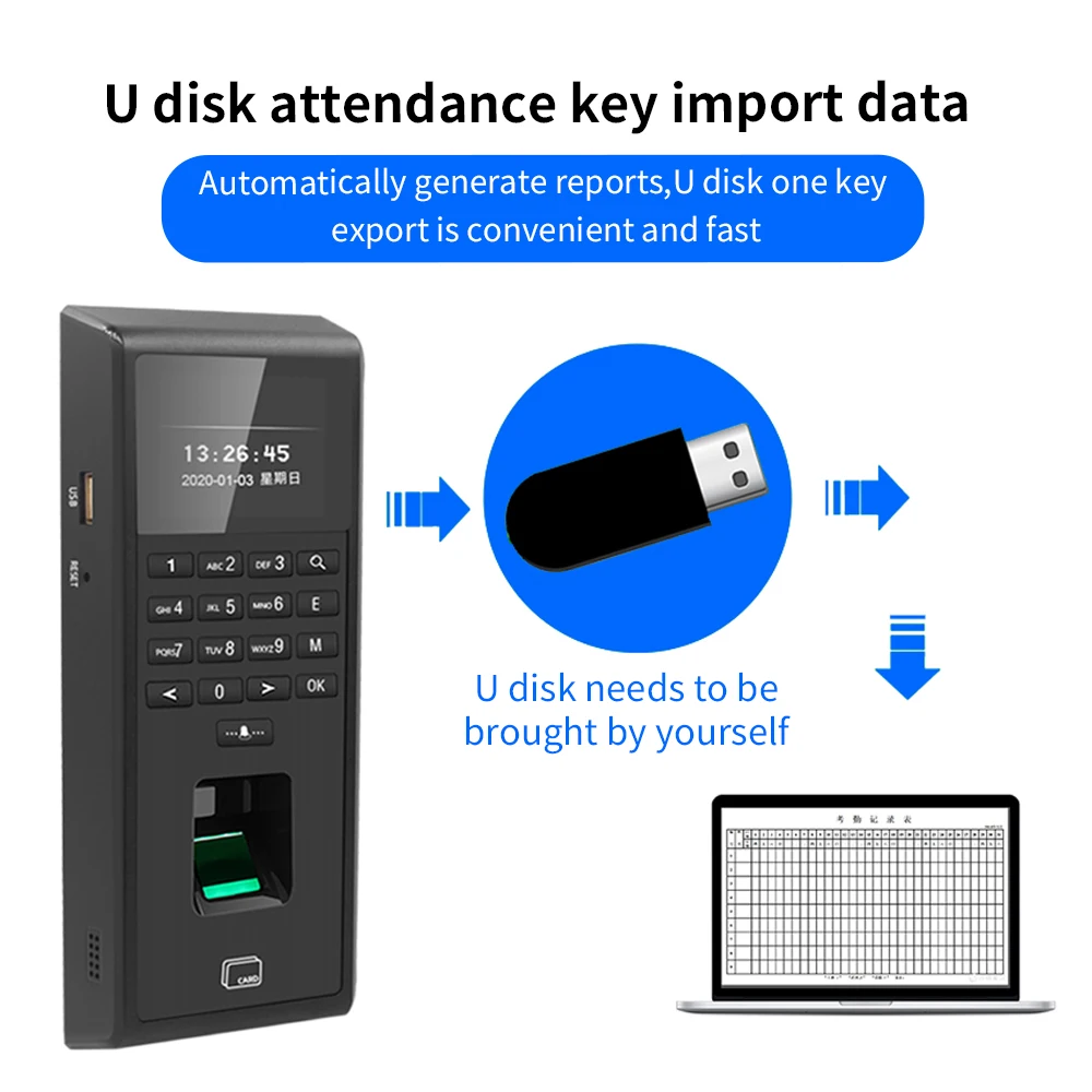 Tuya Wi-Fi Biometric Fingerprint Access Control RFID Card Reader 125kHz USB Data Logging Employee Time Tracking SmartHome System