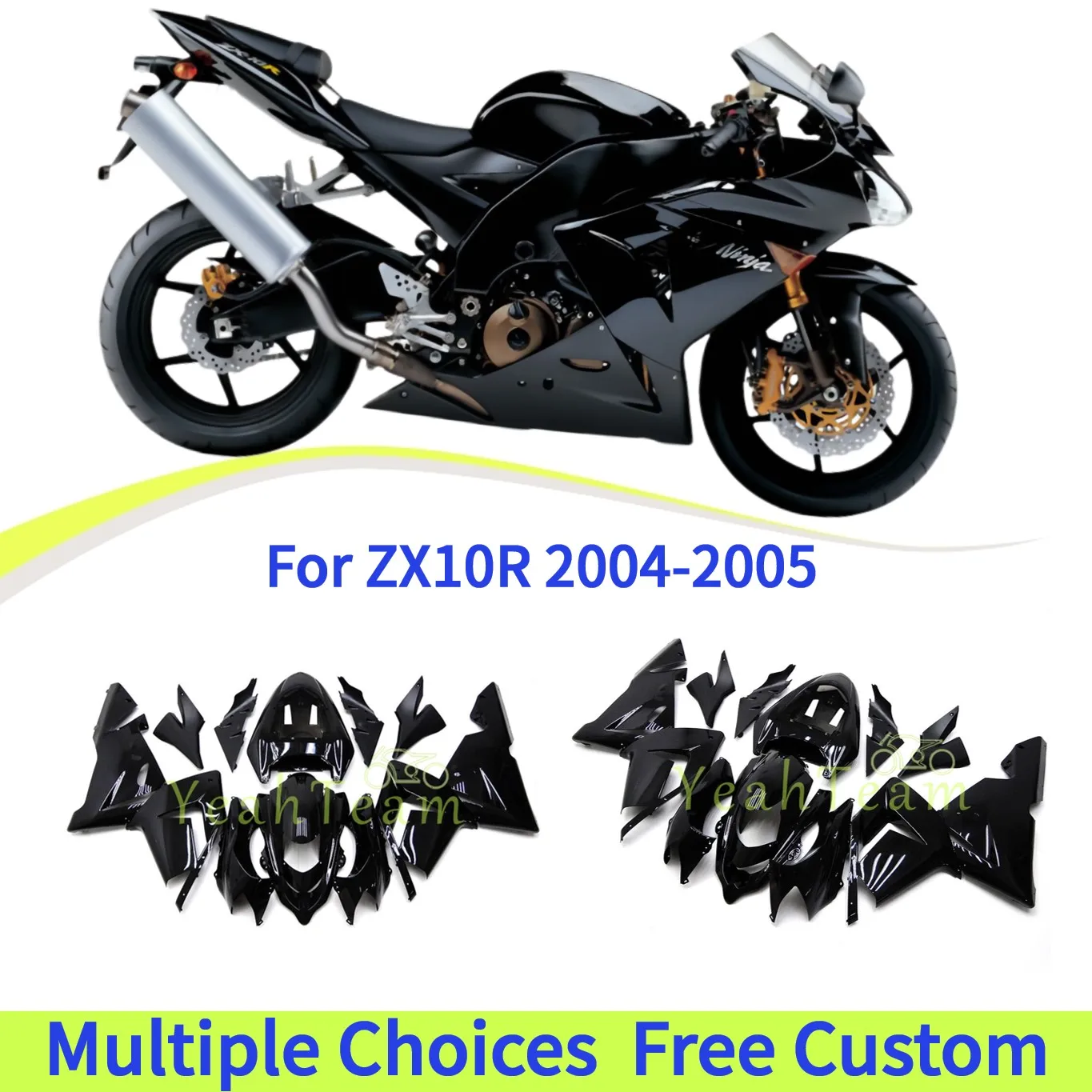 

For Kawasaki Ninja 636 ZX 10R 2004 2005 ZX-10R Bright Black Bodykit ZX10R Full Fairing Kit - High Quality ABS Plastic
