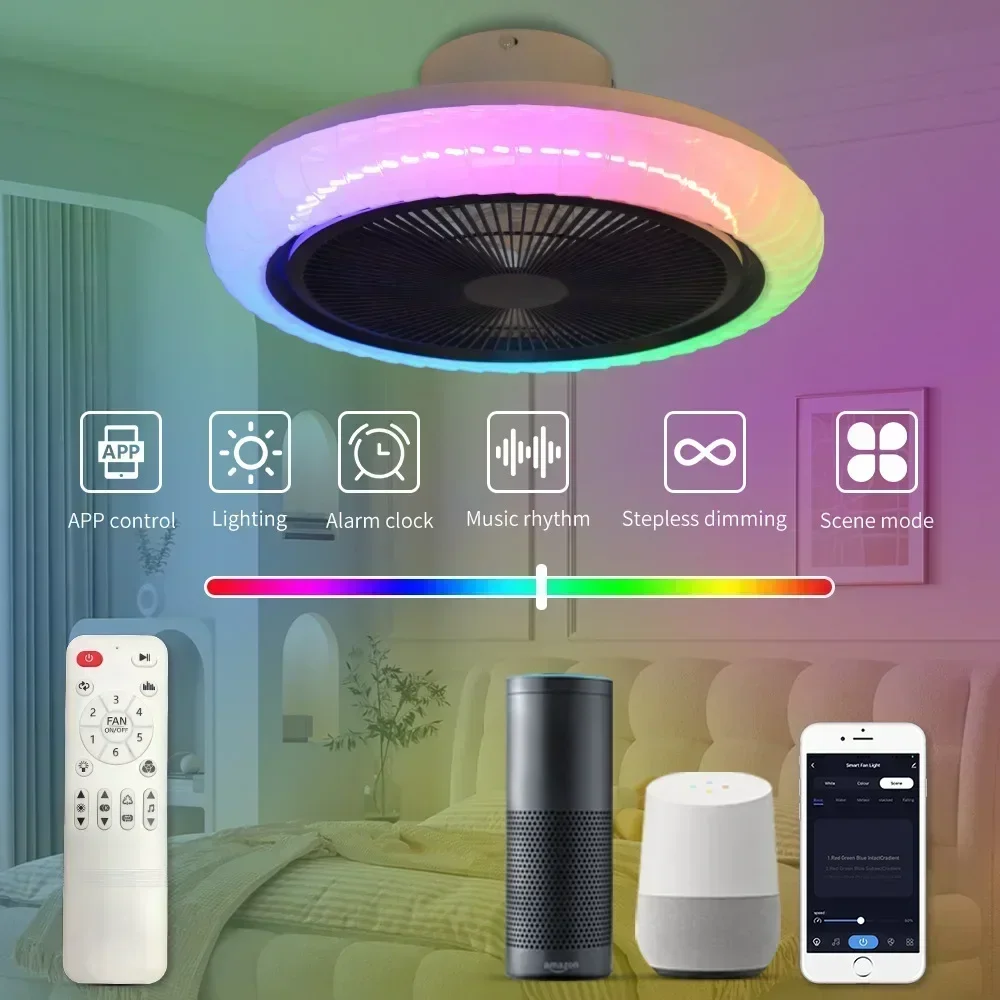 Smart Ceiling Fan With LED Light Tuya Wifi Remote Control RGB Ceiling Lamp With Bluetooth Speaker Music For Living Room Lighting