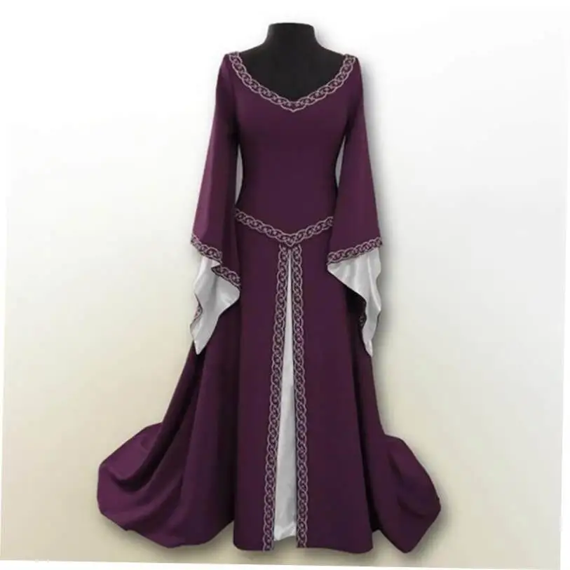 

Платье для вечеринки в стиле Хэллоуин с вышивкой, винтажное, с завышенной талией, из полиэфирного волокна, с длинными рукавами, круглым вырезом, для прогулок по городу