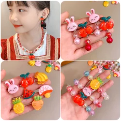 Children's Necklace Fruit Beaded Girl Bracelet Ring Cute Girl Ear Clip Baby Jewelry Set Princess Girls Fashion Accessories