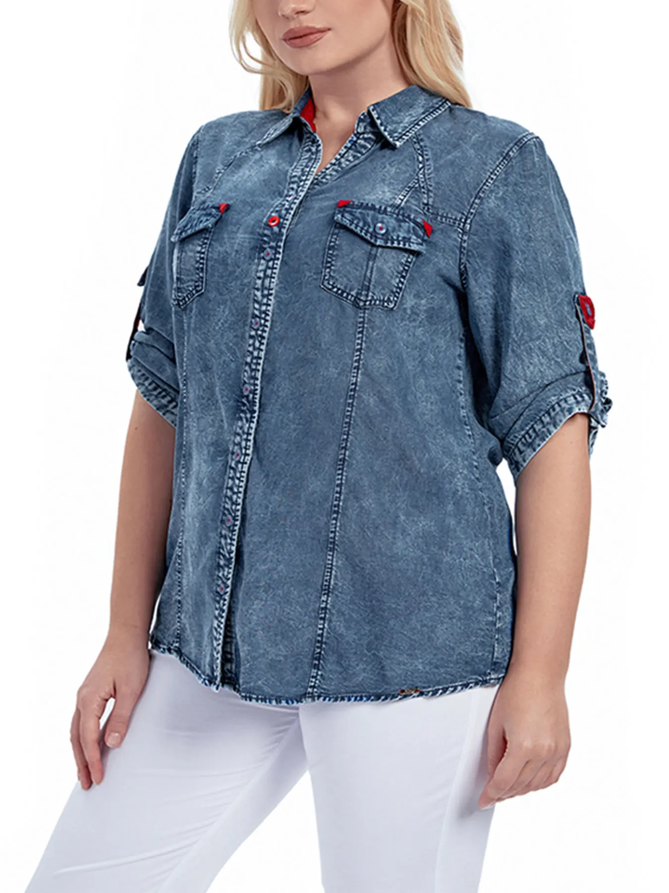 

Женская тканая джинсовая рубашка больших размеров на весну и осень