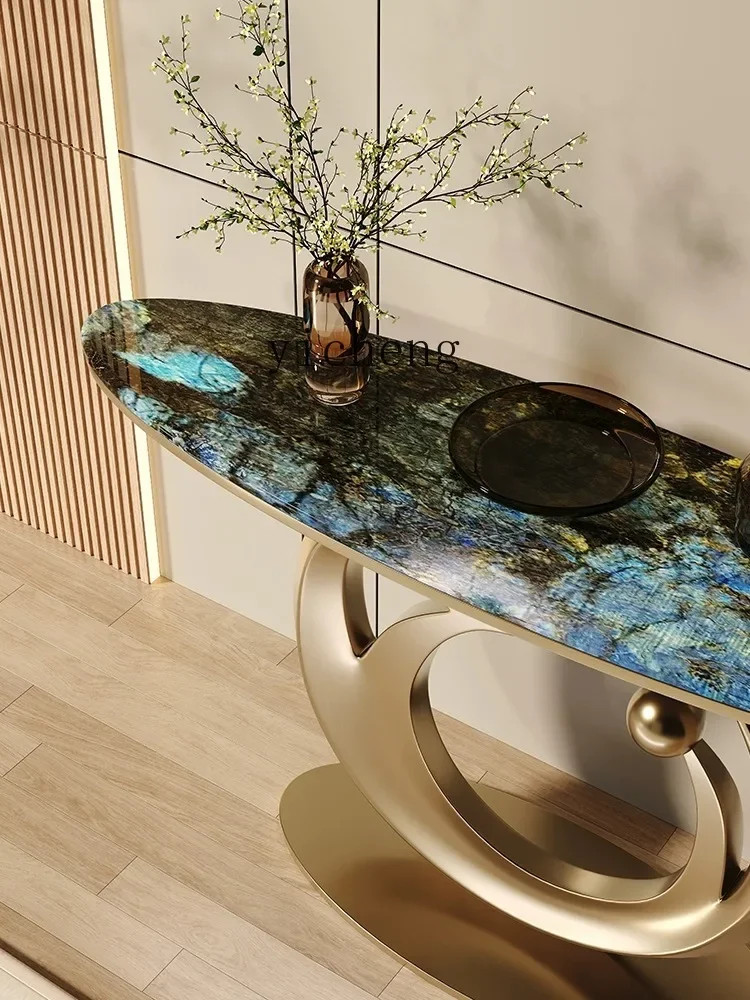

Minimalist Stone Plate Console Living Room Entrance Wall-to-Door Side View Aisle Corridor Storage Rack
