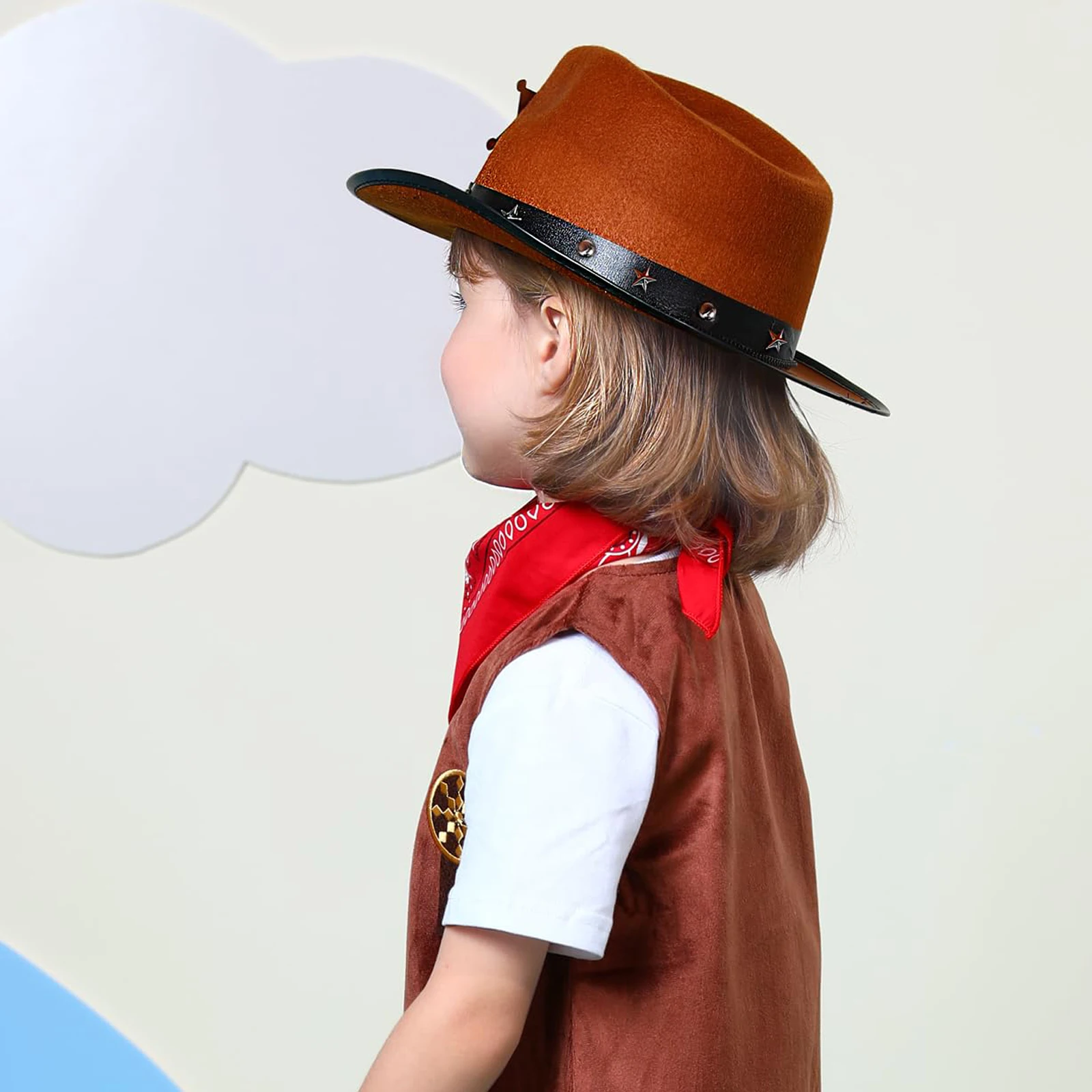 Sombrero de vaca para niños, sombreros de vaquero del oeste para niños pequeños, conjunto de accesorios de vaquera con pañuelo rojo, disfraz de fiesta de Halloween, vestido de 1-3T