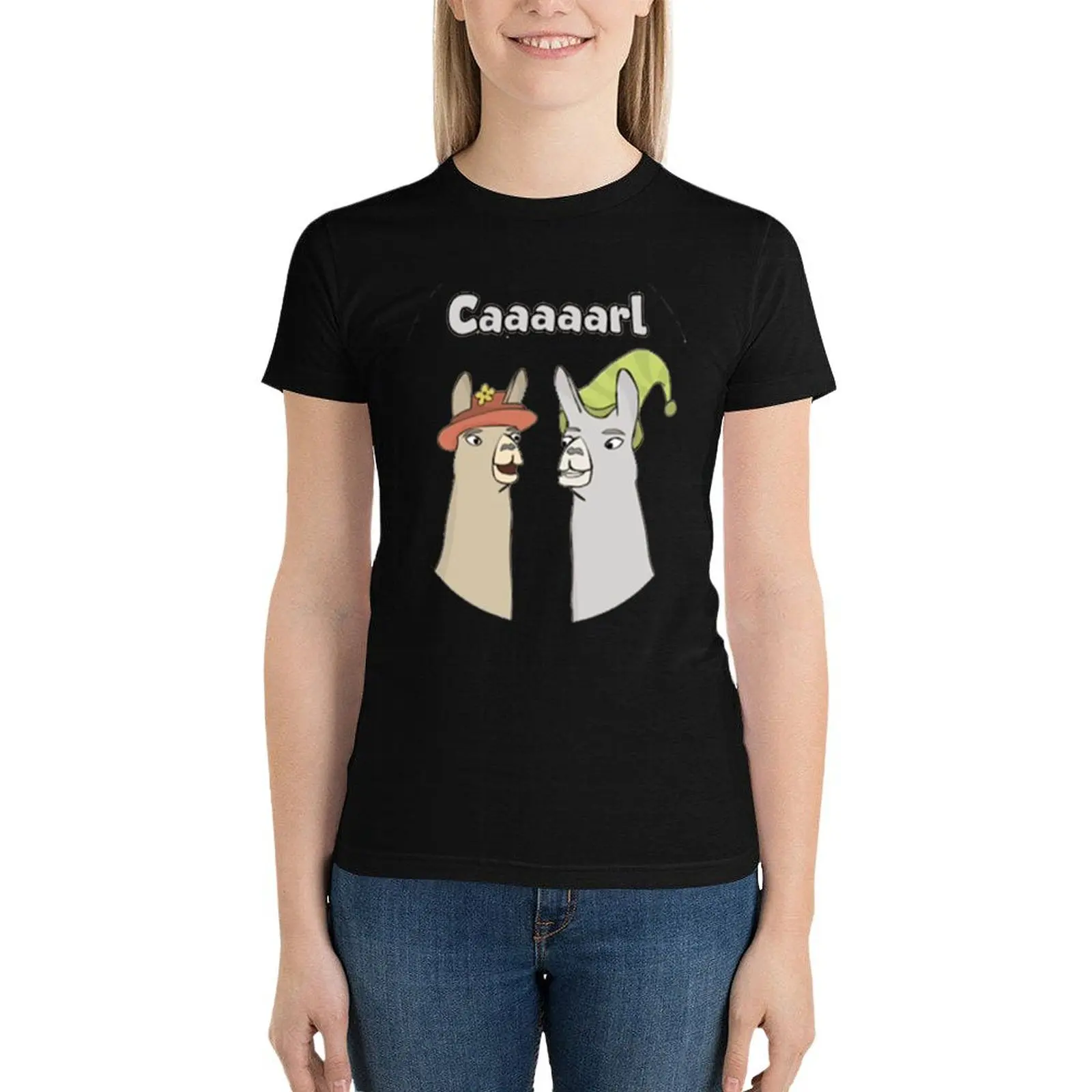 Llamas with Hats - Caaaarl T-Shirt lady clothes Short sleeve tee summer tops summer clothes Women's clothing