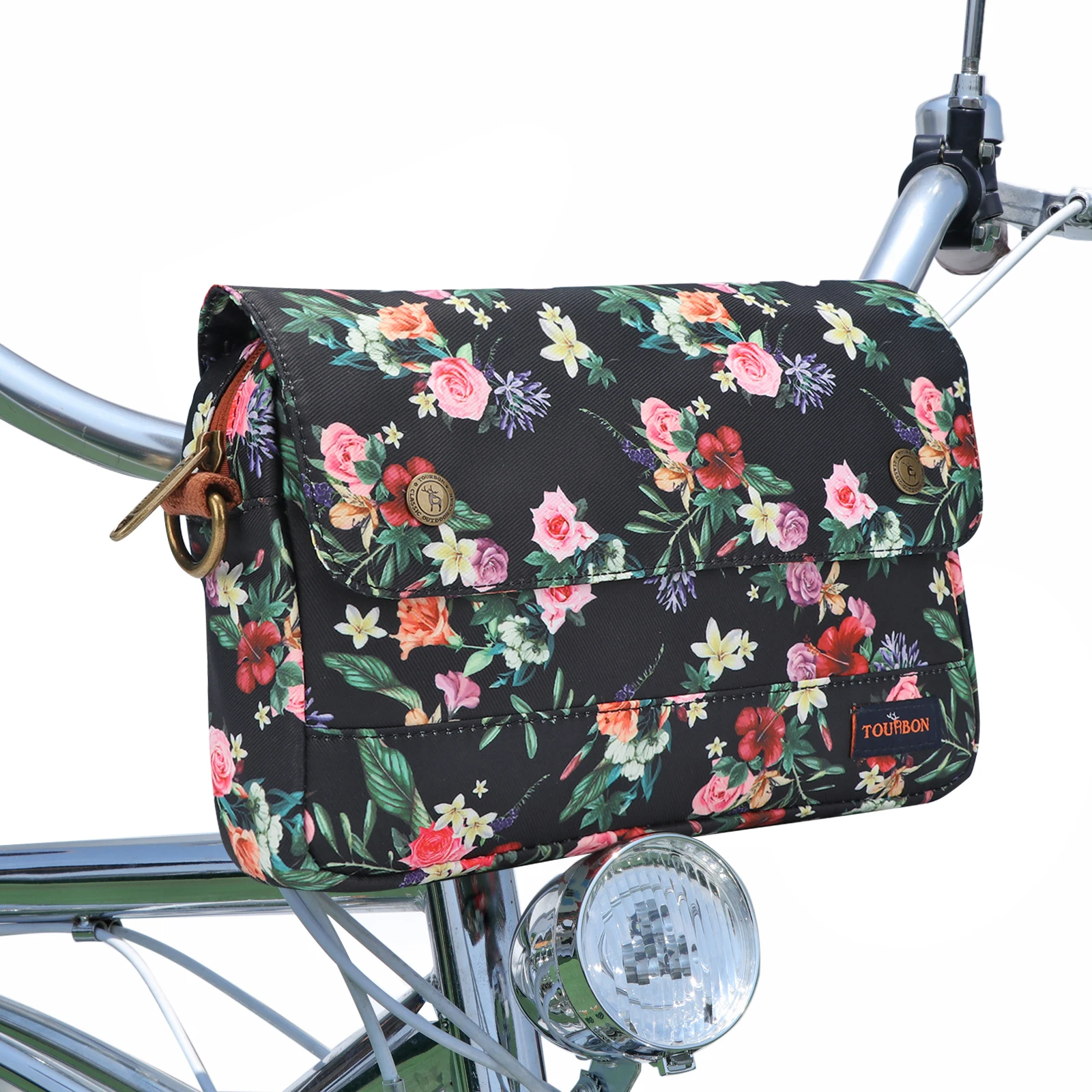 Tourbon Retro Bicycle Rear Rack Pannier Bike Front Handlebar Bag Bicycle Top Tube Pack Canvas Flower & Black Cycling Accessories