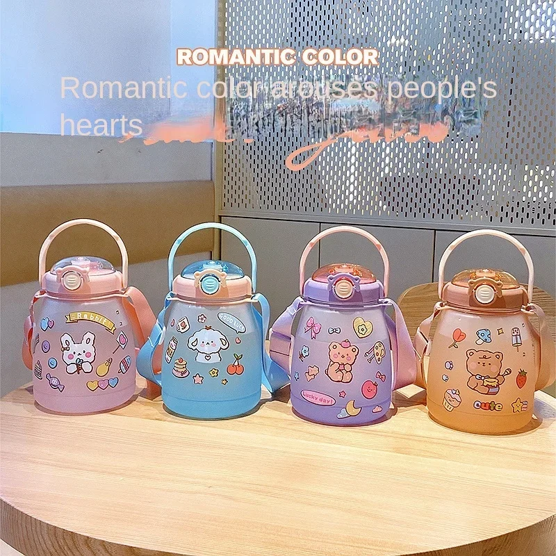 1000ML Water Bottle Cute Kawaii Straw Plastic Large Capacity Cartoon Girl Kettle Student Cup Water Bottle for Children