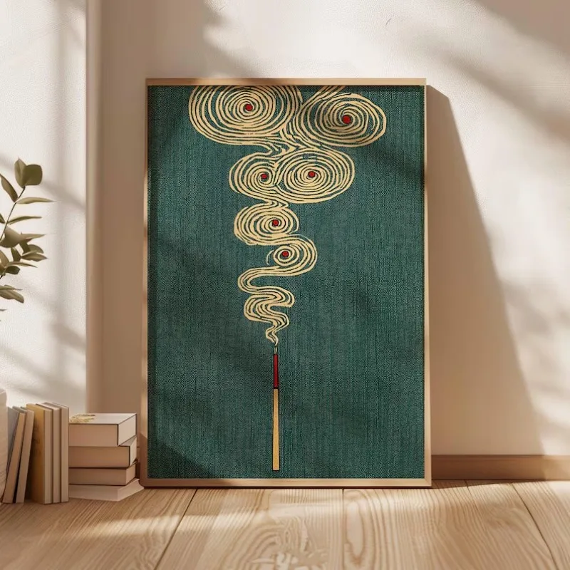 Vintage Oriental Landscape Sun and Waves Japanese Incense Red Crowned Crane Poster Canvas Painting Wall Art Picture Home Decor