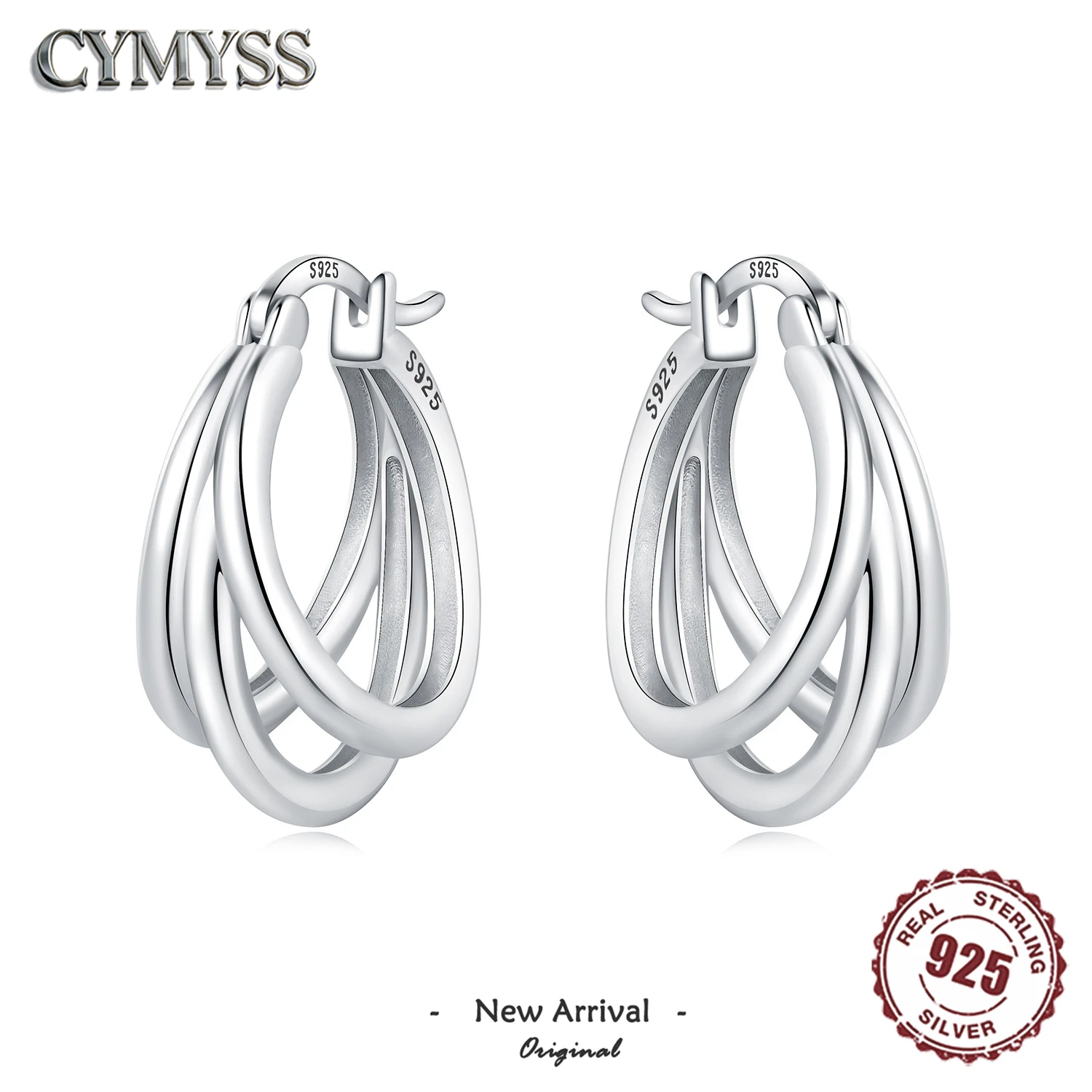 

925 Sterling Silver Triple Hoop Earrings Vintage Simple Multi-Ring Design Perfect Jewelry Gift for Weddings Parties Original