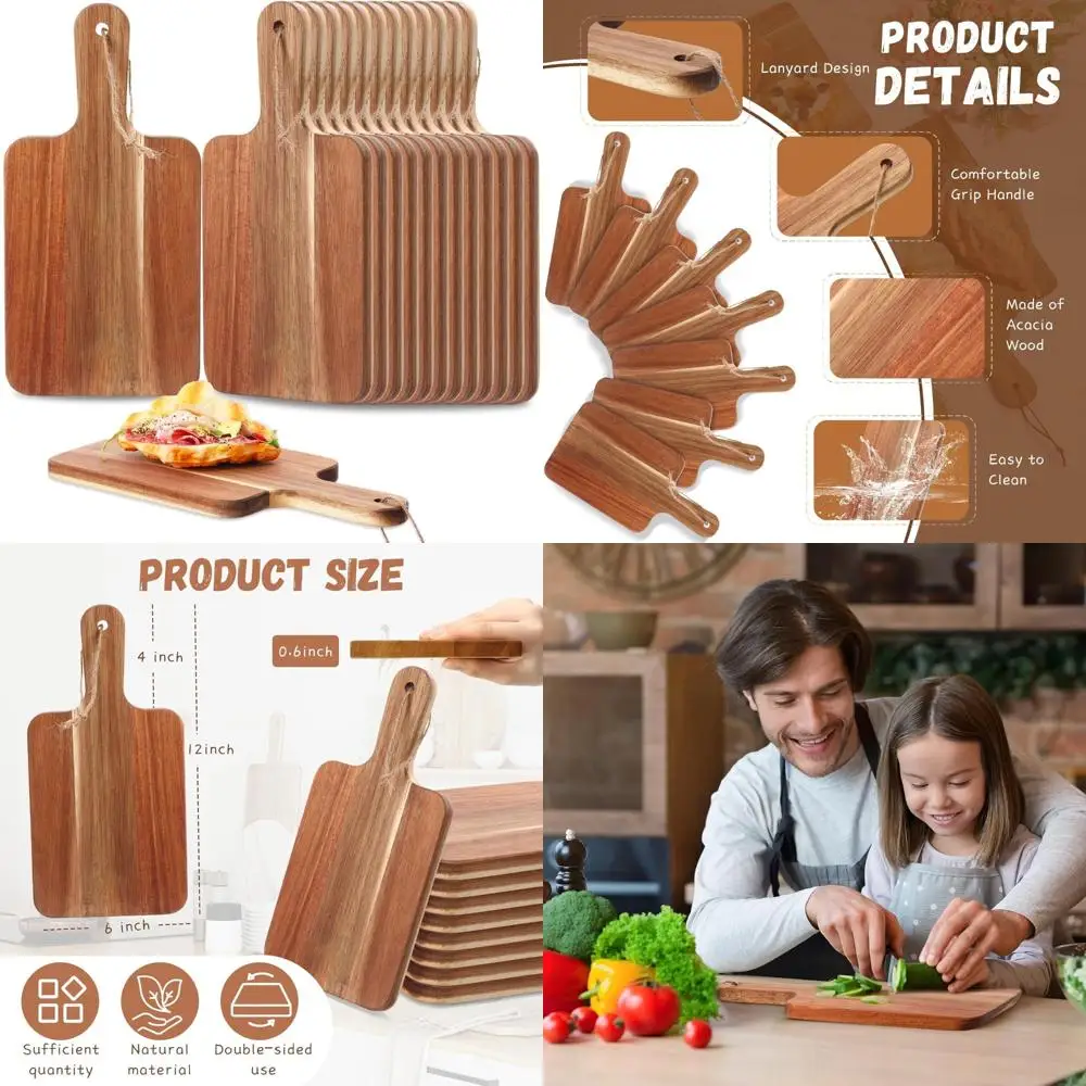 

Acacia Wood Chopping Boards Set of 16 - Bulk Kitchen Cutting Boards with Handles for Serving Pizza, Bread, and Charcuterie Platt