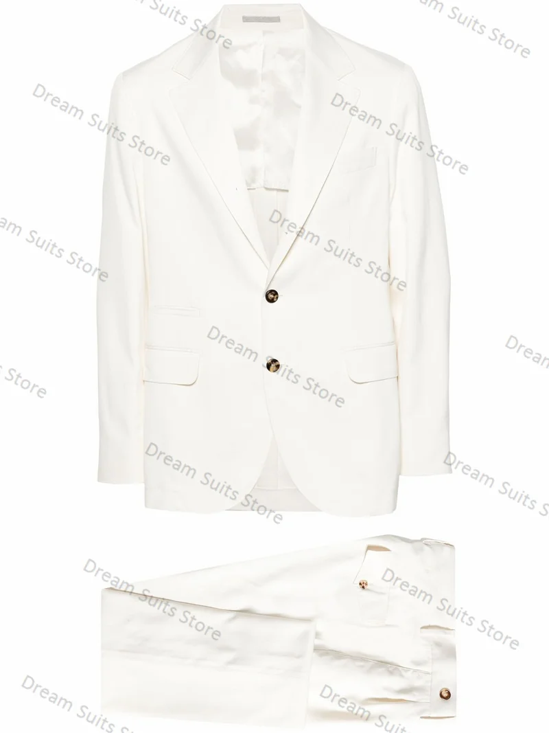 Witte Elegante Mannen Pakken Set 2-delige Blazer + Broek Aangepaste Formele Kantoor Jas Prom Jurk Lente Bruiloft Tuxedo Mannelijke Jas