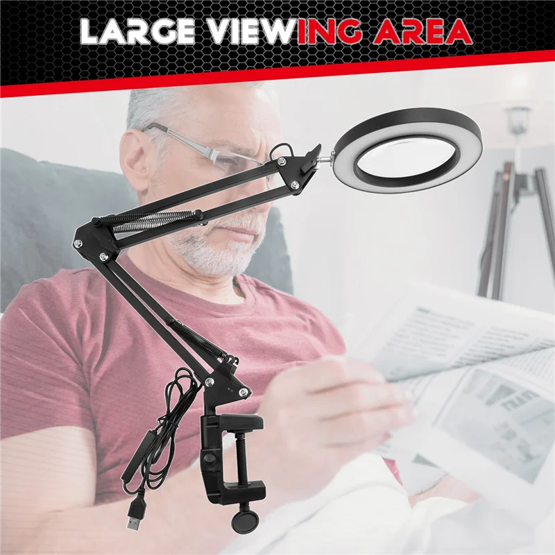 

New 10X Magnifying Glass With Light And Clamp 3 Color Modes 10 Brightness Adjustable Magnifying Desk Lamp For Crafts Reading