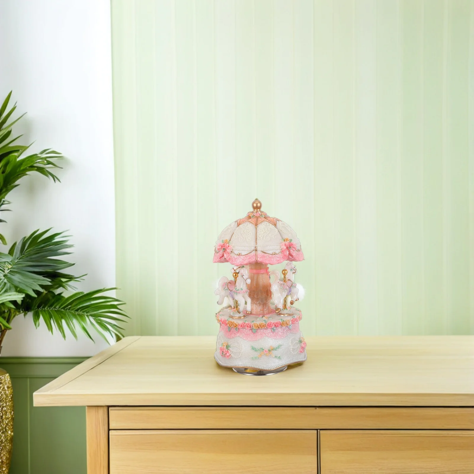 

Vintage Carousel Music Box Rotating 3-Horse Musical Decor With Color Changing Led Lights For Christmas Birthday Home Decor