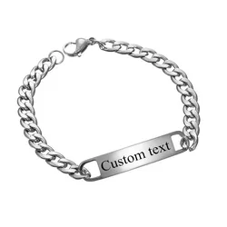 Bracelet en acier inoxydable avec logo personnalisé pour hommes et femmes, bracelets d'identification punk, texte gravé, livraison directe