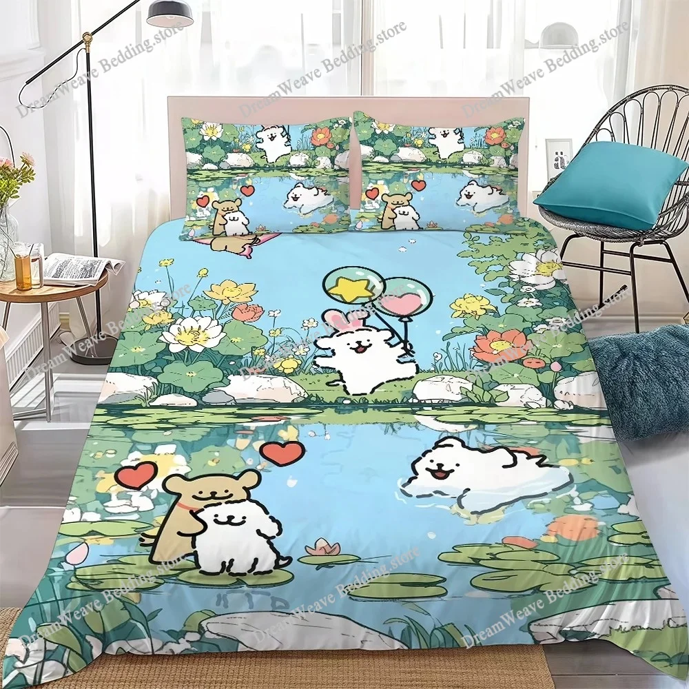 Cartoon Korea Maltese Puppy Dog Duvet Cover Set Home Style Bedding Soft Laundry Cotton Bed Student Dormitory Gift