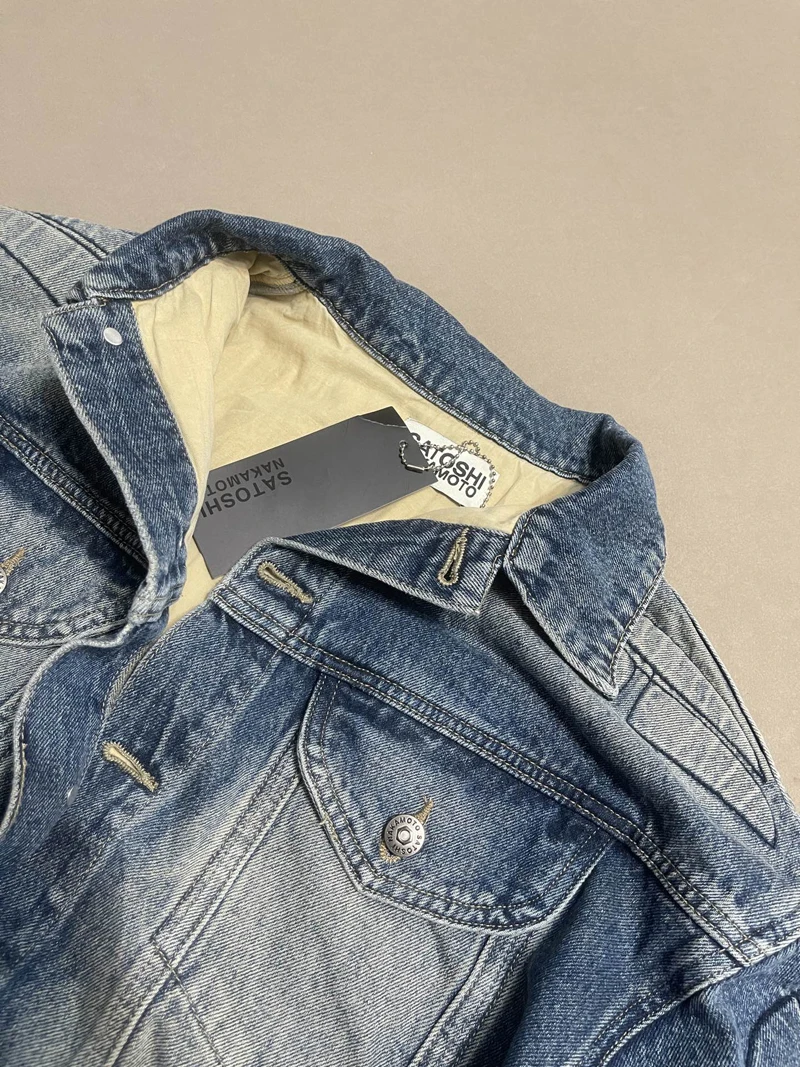 Satoshi Denim Outdoor Moto Jackets High Quality Simple Washed Street Oversize Men Women Lapel Collar Denim Jackets