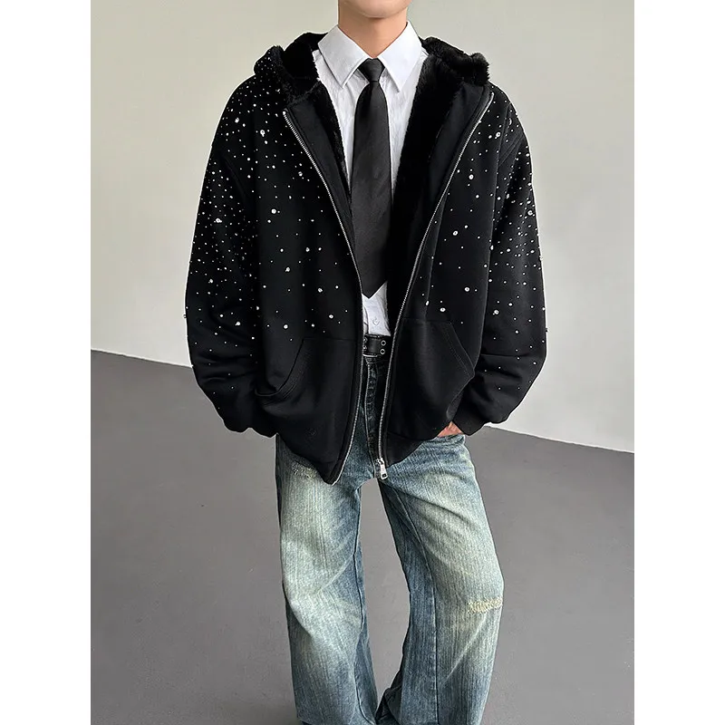 

Thermal Diamond Embroidery 3D Eagle Cotton Jaet Loose Fit Zipper Hooded ex Autumn Winter Coat Warmth Youth Faion