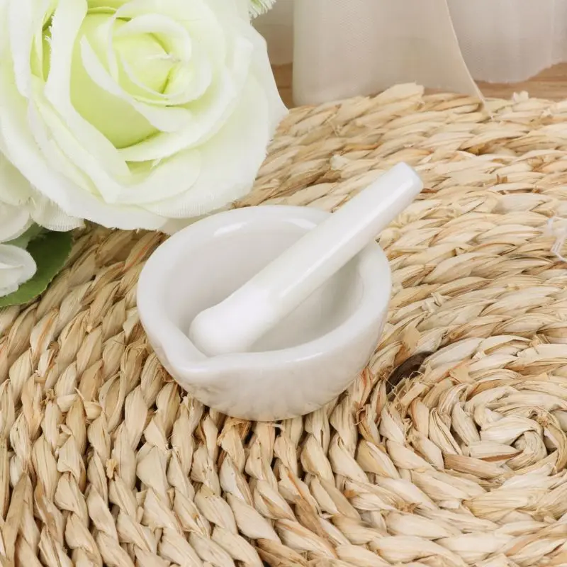 Porcelain Mortar and Pestle Set White Mixing Crusher Storage Bowl Combination for Herbs Spices for Pill Crusher Accesso