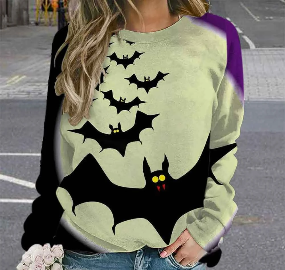 

2025 Early Autumn Hoodie Halloween Loose Contrasting Pumpkin Party Printed Hoodie Autumn and Winter Women
