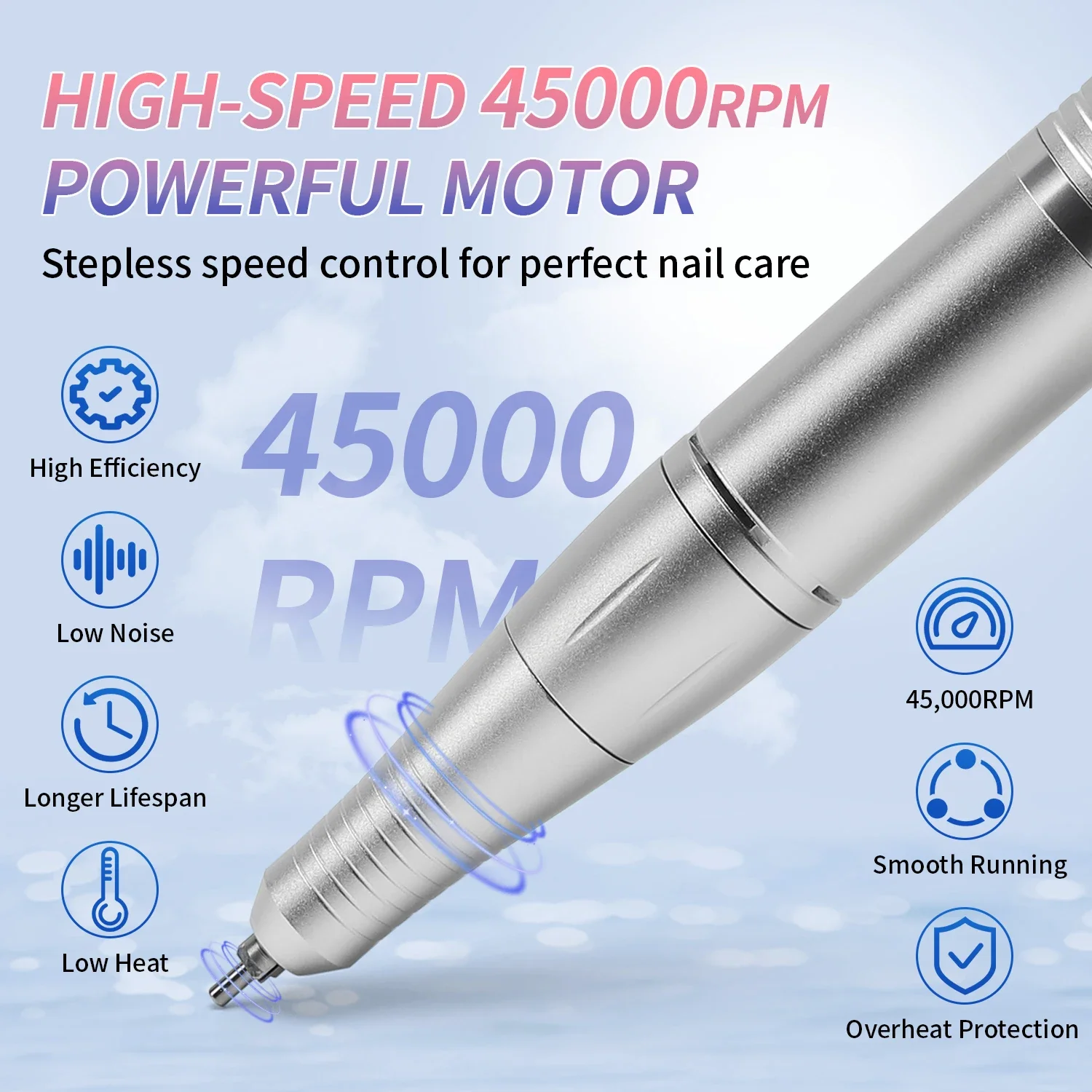 45000RPM ネイルドリルマシンポータブルマニキュアジェルサンダー電動プロフェッショナルネイル旋盤 HD 液晶ディスプレイマニキュアケア