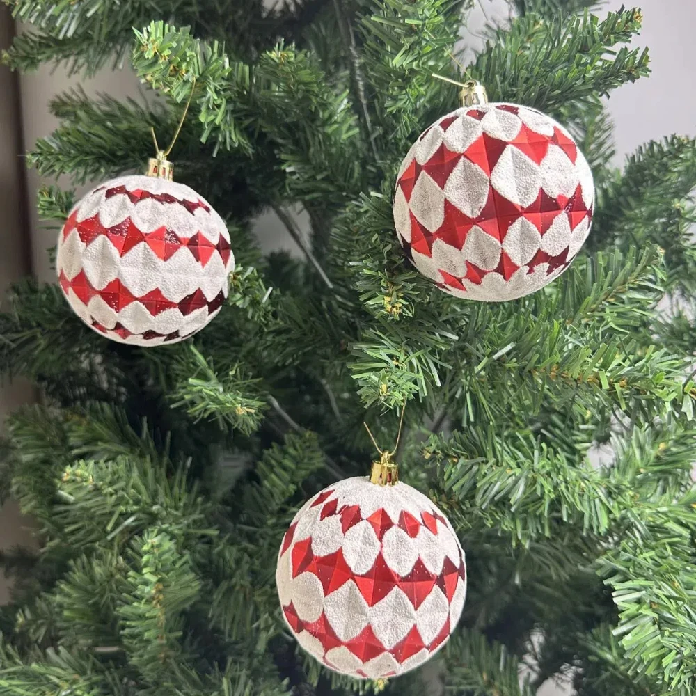 6PCS 2BOX 8CM  Christmas Balls Red and white Christmas Tree Ornaments Ball Christmas decorations 2024 Pendants Home Party Decor