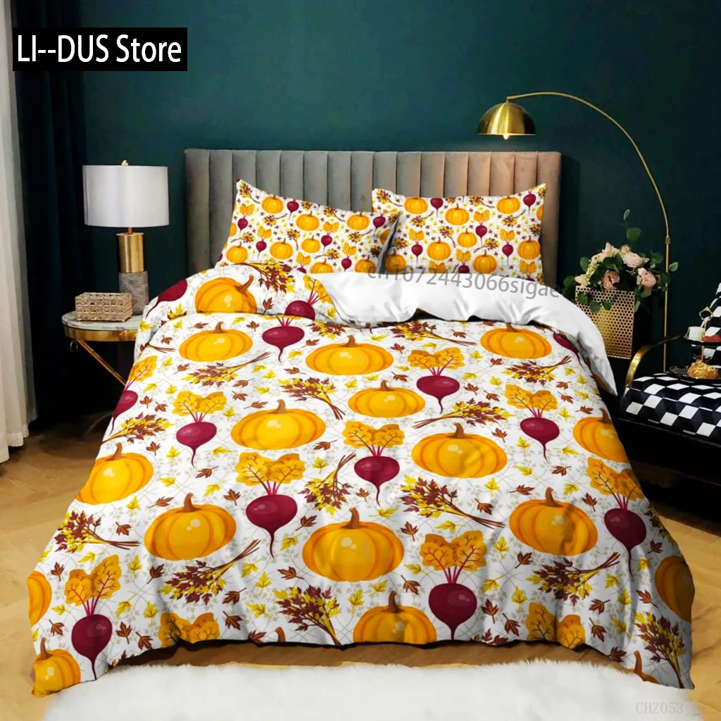 

Pumpkin Duvet Cover Set Pumpkin Harvesting Holiday Halloween Thanksgiving Theme Bedding Set Microfiber Queen Size Quilt Cover