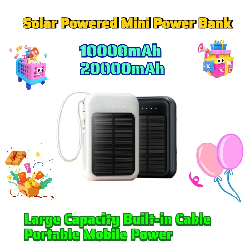 

20000mAh /10000mAh Solar Powered Mini Power Bank with Large Capacity Built-in Cable Portable Mobile Power