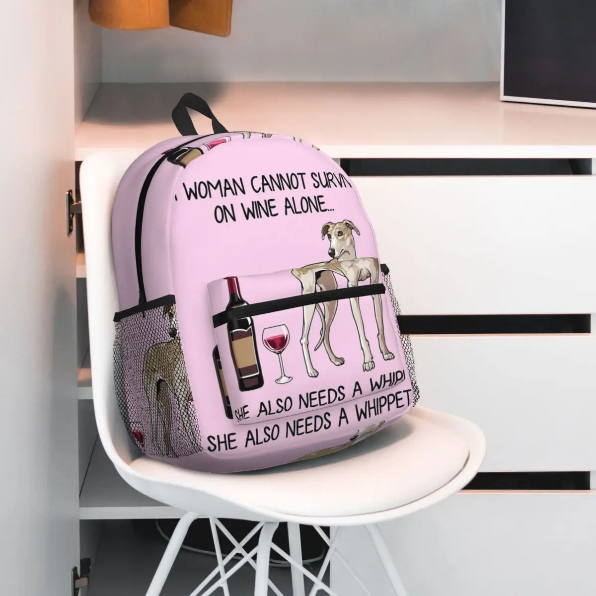 Whippet Dog And Wine Funny Gift For Dog Mom Backpack Daypack Large Capacity Kids BookBag School Bag Shoulder Bags for Men Women