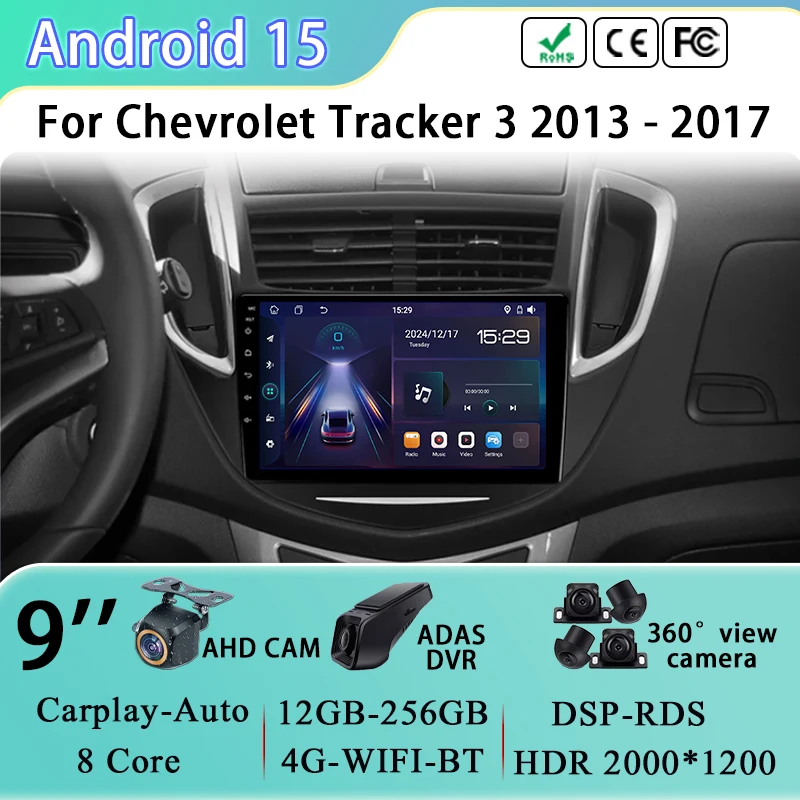 Radio de coche 4G navegación GPS para Chevrolet Tracker 3 2013 - 2017 Android 15 Auto Audio estéreo reproductor de vídeo Multimedia No 2din dvd