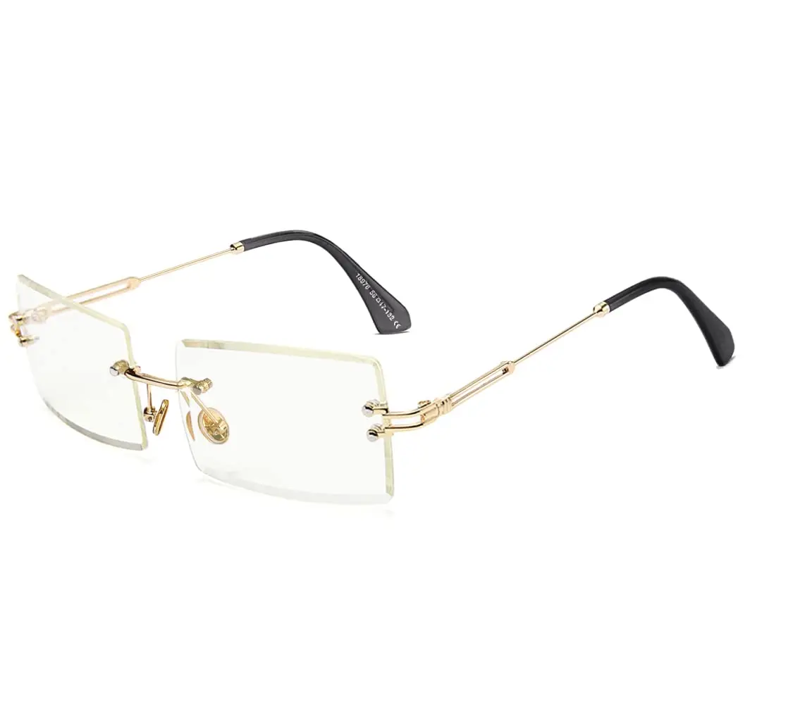 Square Ultra-Small Frame Sunglasses For Women Men Rectangle Retro See Through Lens Rimless Glasses