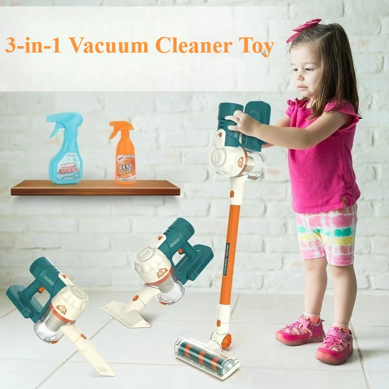 Set di giocattoli per aspirapolvere per bambini 3 in 1 Set di giocattoli per aspirapolvere senza fili con suoni leggeri Fai finta di giocare a casa che mantiene il giocattolo per i più piccoli