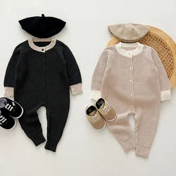 2024 New Autumn Baby Knitting Clothing Toddler Baby Boys Girl Knitted Romper Long Sleeved Solid Color Infant Baby Jumpsuit