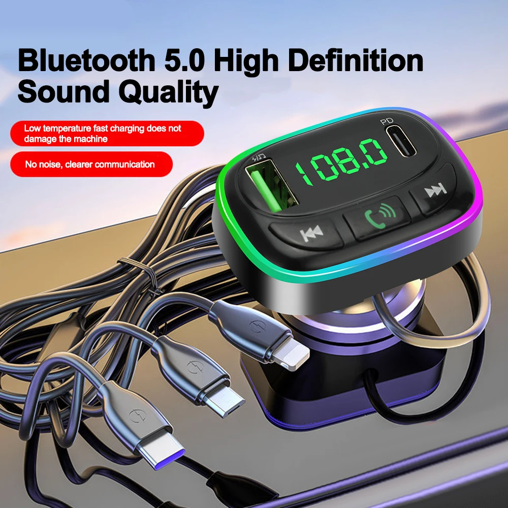 Kebidumei Bluetooth 5.0 FM Transmitter For Car FM Bluetooth Car Adapter Car Charger Bass Boost 5 Ports Charger Bluetooth Adapter