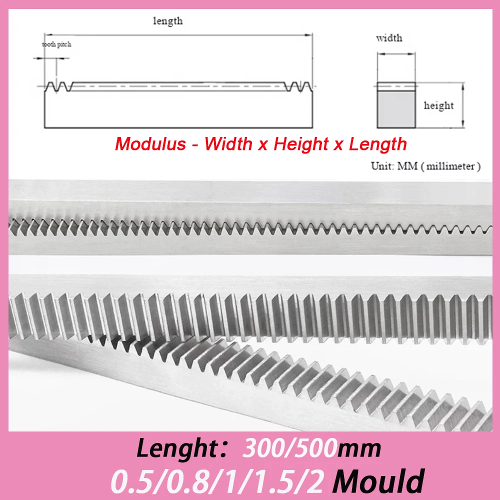1pcs Without Holes 304 SS Gear Rack 1M 1.5M 2Module Straight Teeth Drive Rack Length 300/500mm 10x10 10x12 15x15 20x20 Spur Rack