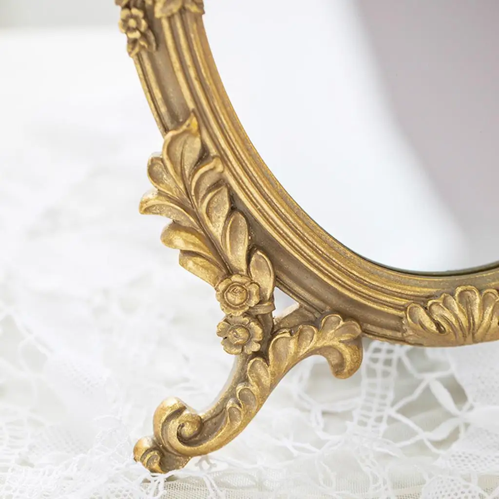 

Retro Style Embossed Resin Golden Makeup Mirror Tabletop Dresser Mirrors