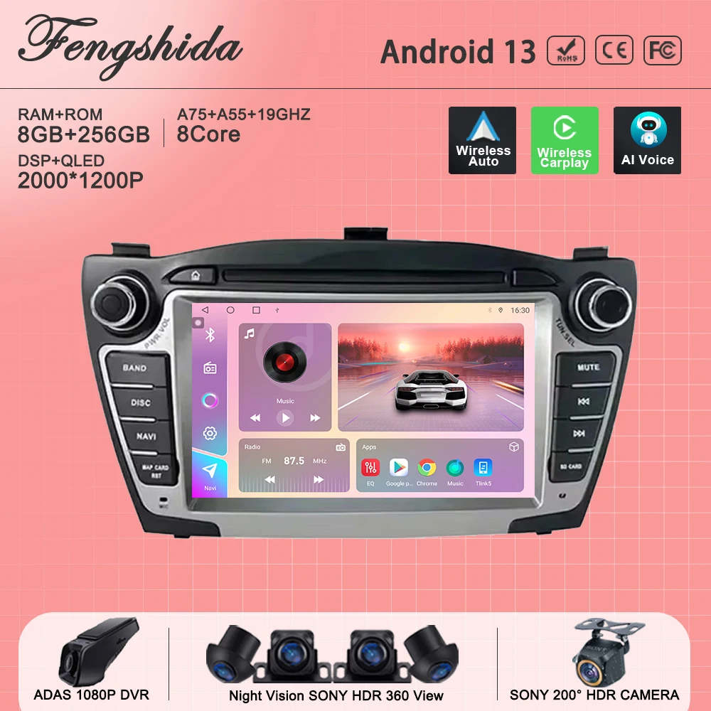 Auto Radio For Hyundai Tucson 2 LM IX35 2009-2015 Stereo Head Unit CPU Multimedia Dash Cam Player Screen GPS Navigation Dash Cam