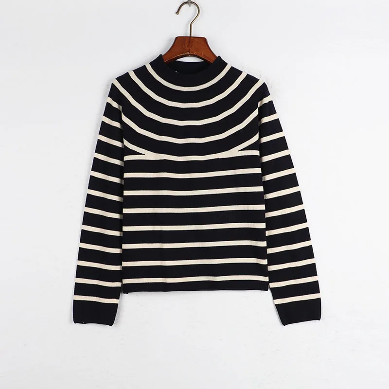 

Autumn Winter Women's Knitted Wool Sweater Slim Fit round Ne Striped Knitwear Comfortable Commute Sle Long Sve Thermal