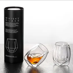 Whiskey Tasting Glass Set of 2, Double Walled Snifter, Clear Glass for Parties Bars and Home Gatherings, Dishwasher Safe